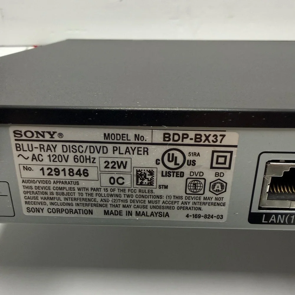 Sony Blu-ray Disc DVD Player Unisex Black BDP-BX37 HDMI 1080p HD Tested Works
